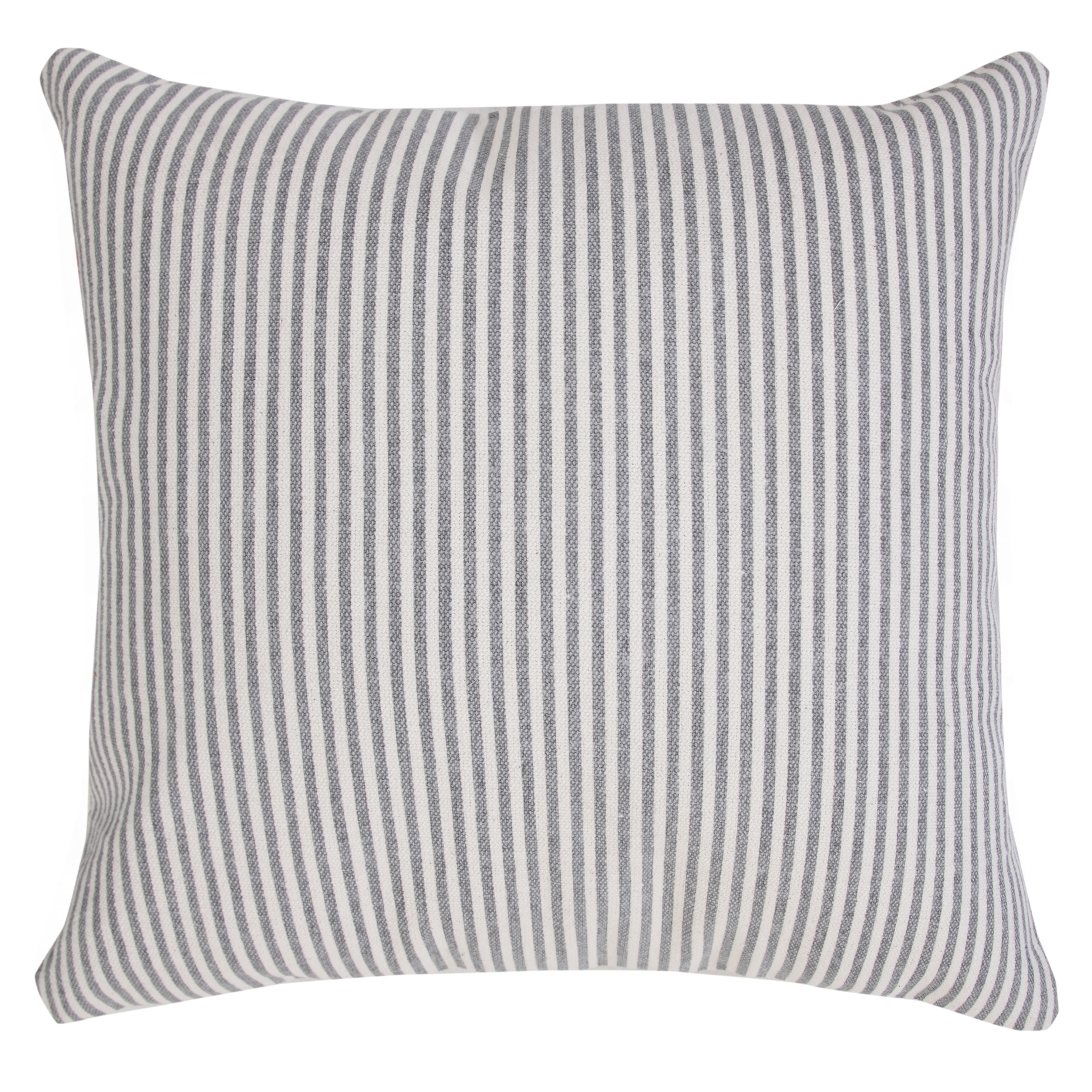 Coastal Off-White and Gray Striped Cotton 20" Square Throw Pillow