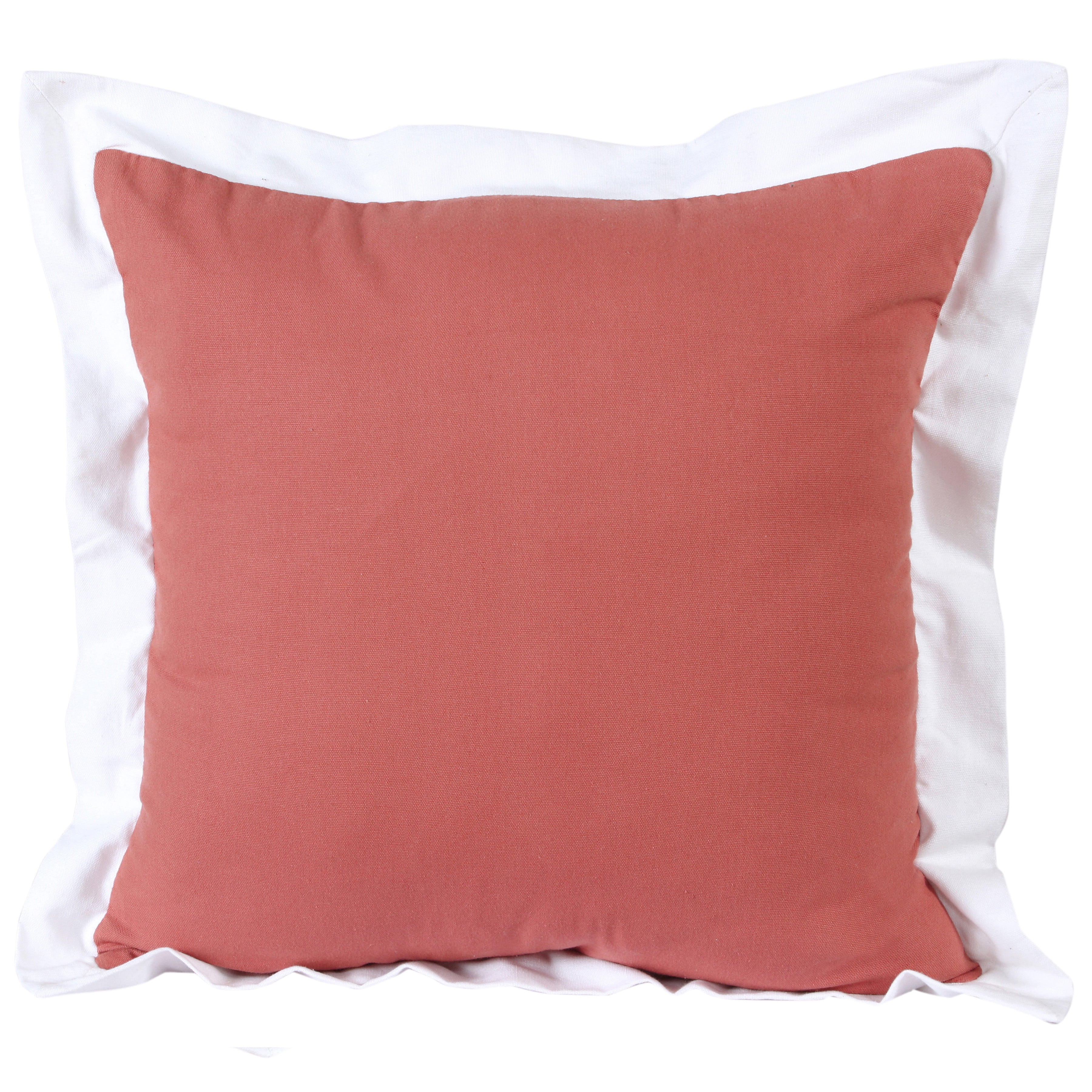 Ox Bay 20" x 20" Modern, Traditional, French, Country Deep Coral Pink, White, Multi-color Border, Colorblock, Flange Cotton Throw Pillow , Zipper, Back Support