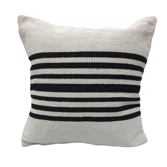 LR Home Ox Bay Hand-Woven White/Black Stripe All-Natural Cotton Pillow Cover