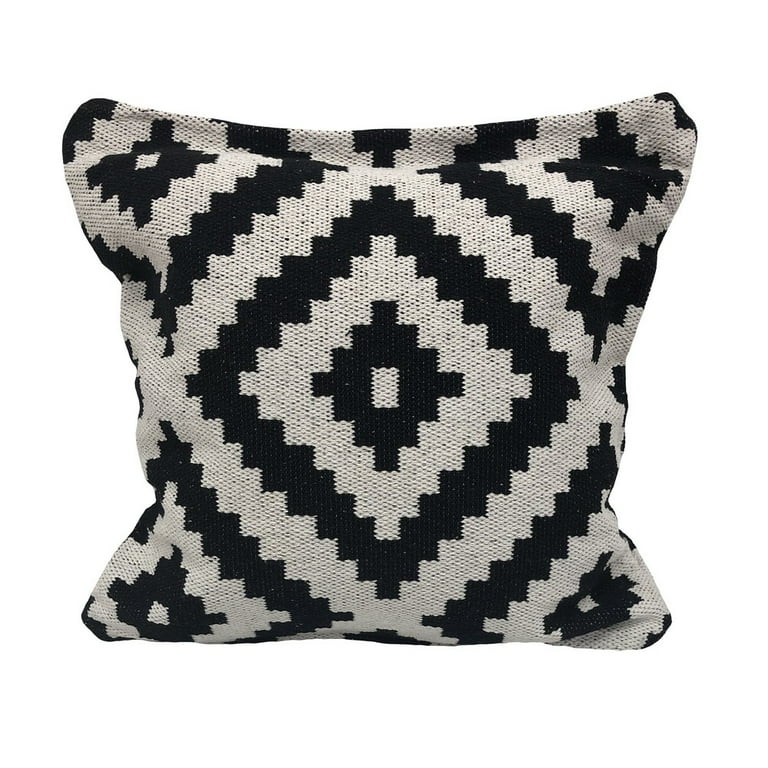 Dakota Fields 12 x 20 Rectangular Handwoven Jacquard Accent Lumbar Throw  Pillow, Sequins, Geometric Design, White, Black