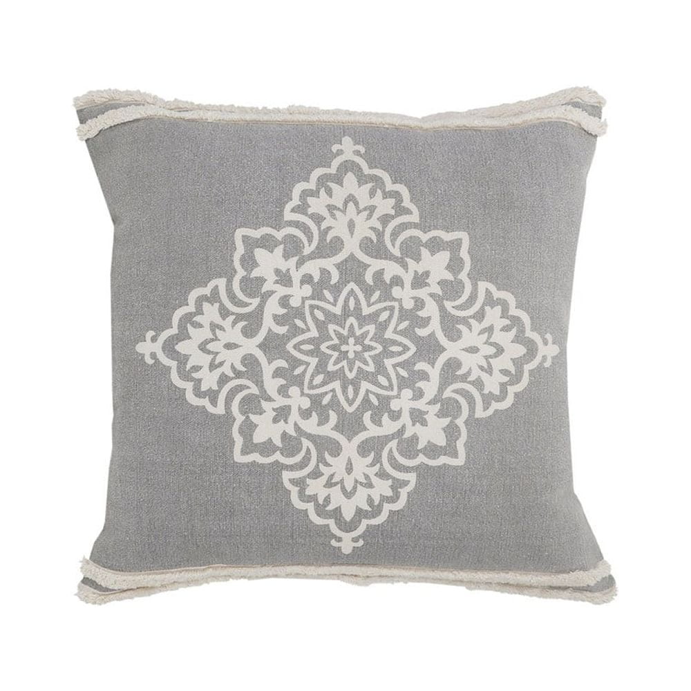 Ox Bay 24" x 24" Hand-Woven Gray/ White Medallion Organic Cotton Pillow Cover