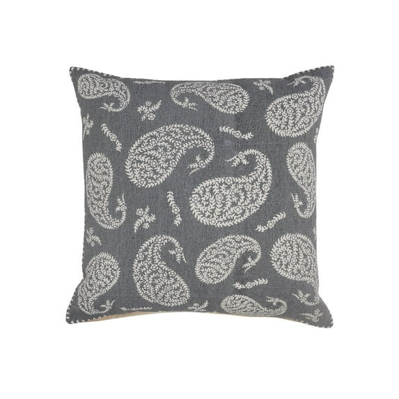 LR Home Ox Bay Hand-Woven Gray/White Paisley All-Natural Cotton Pillow Cover