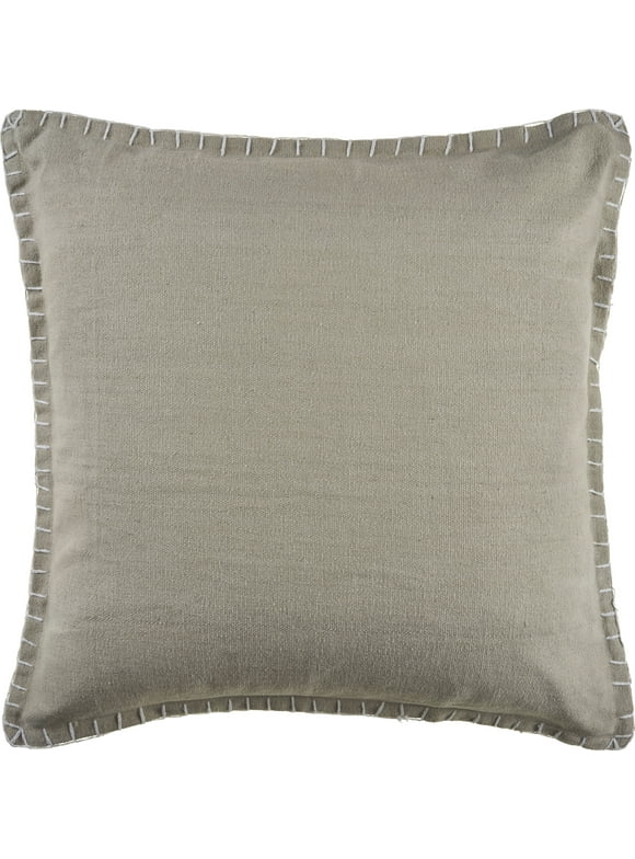 Ox Bay 24" x 24" Hand-Woven Taupe Bordered Organic Cotton Pillow Cover