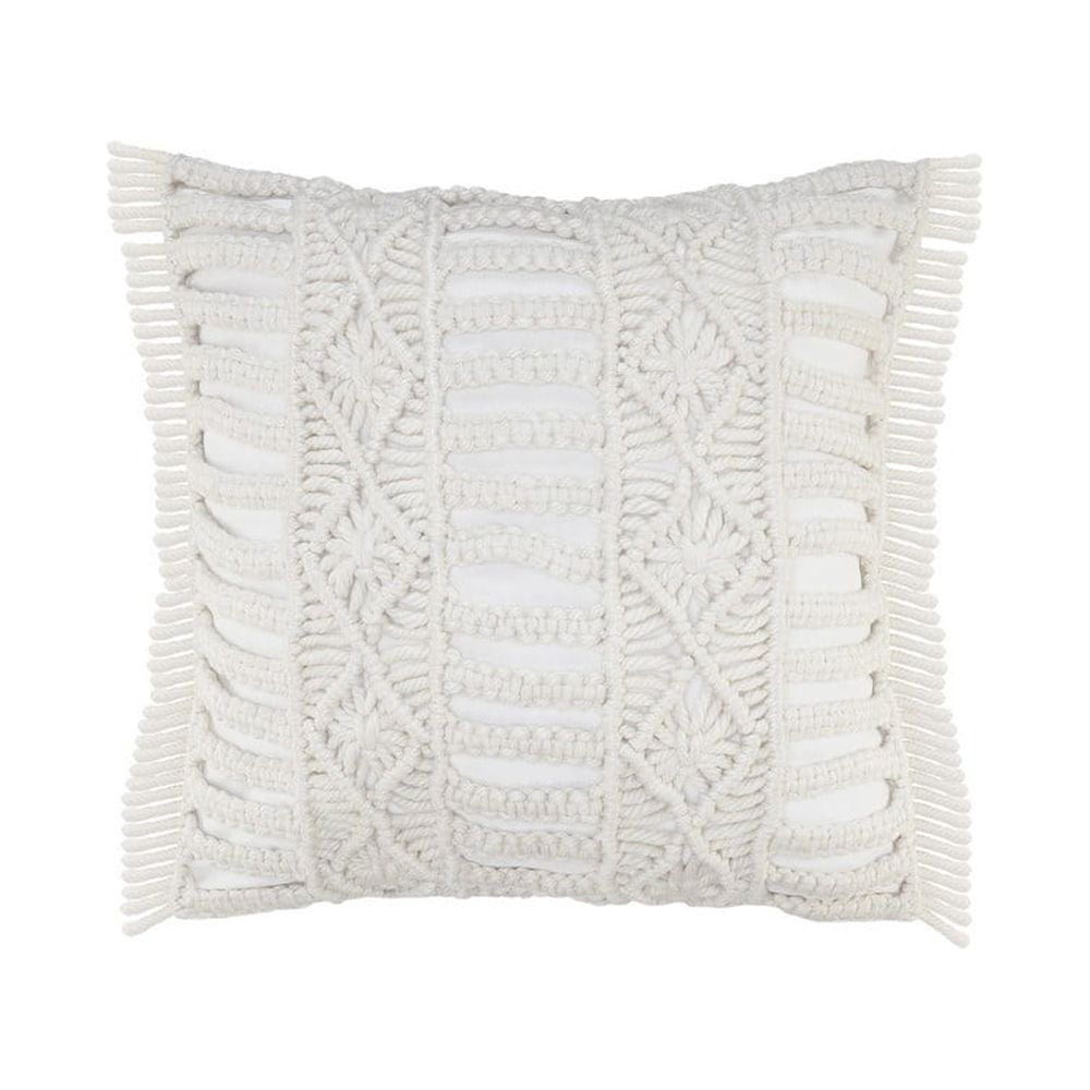 Ox Bay 24" x 24" Hand-Woven White Diamond Resistant Polyester Pillow Cover