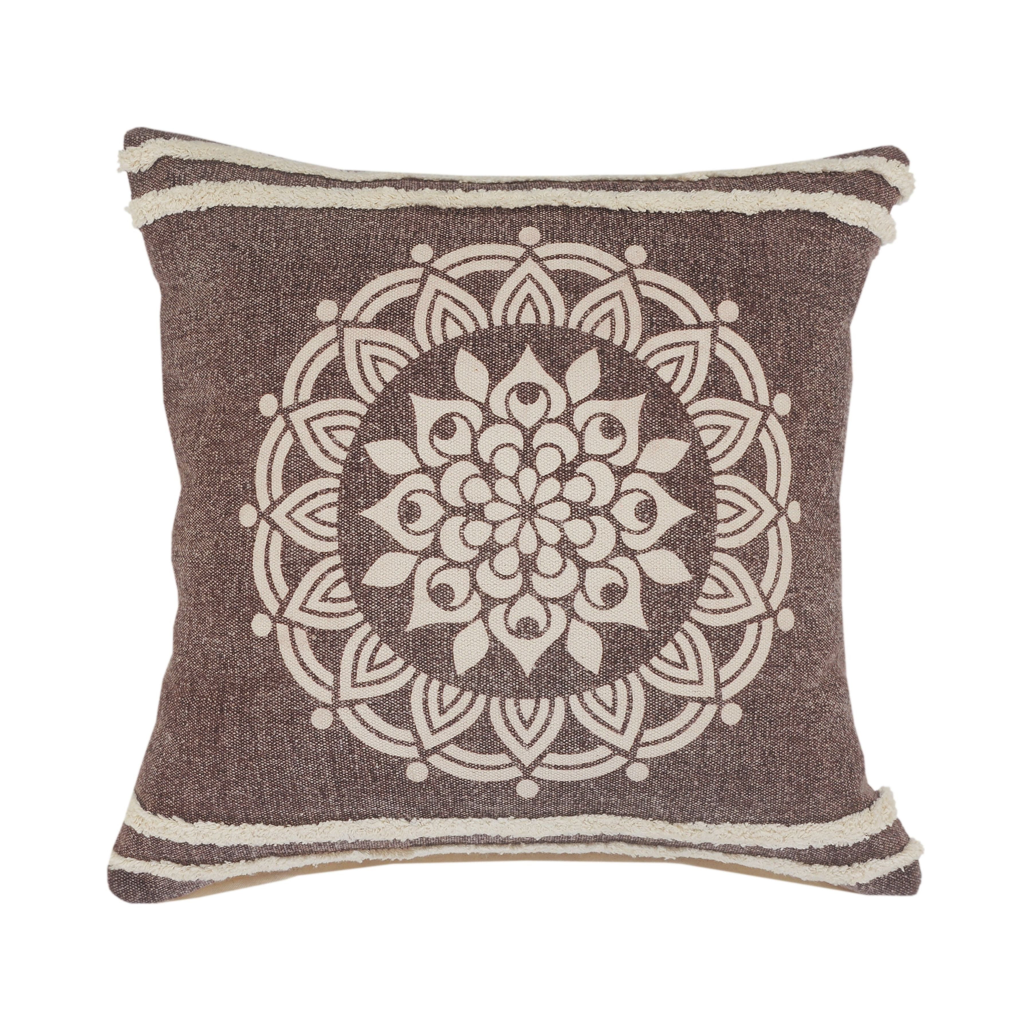 Ox Bay 26" x 26" Brown/ White Medallion Organic Cotton Pillow Cover