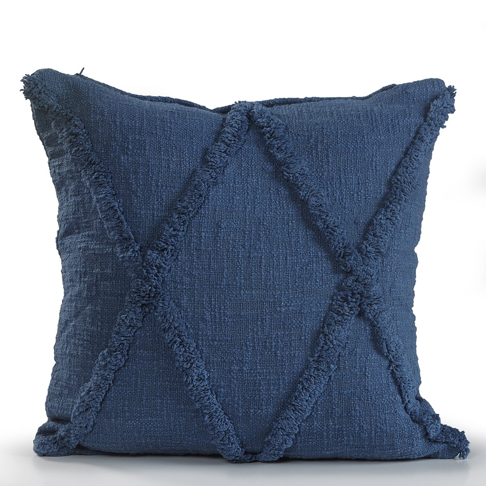 Ox Bay Sara 26" x 26" Coronet Blue Shag Diamond Cotton Adult Decorative Throw Pillow Cover