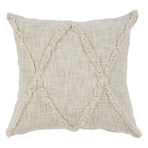 Ox Bay Sara 26" x 26" Natural Shag Diamond Cotton Adult Decorative Throw Pillow Cover
