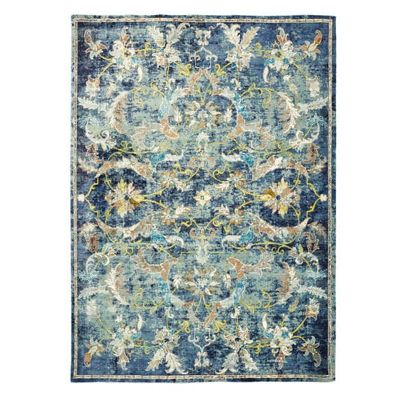 Ox Bay Ada 1'10" x 3' Navy Blue Floral Durable Indoor Area Rug