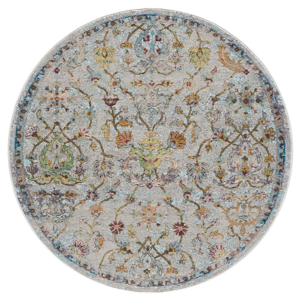 Ox Bay Ada 5'3" Round Gray/Green Floral Durable Indoor Area Rug