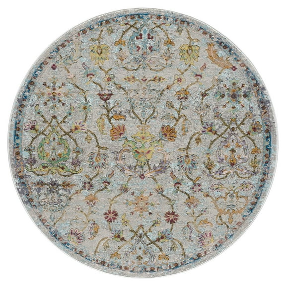 Ox Bay Ada 7'6" Round Gray/Green Floral Durable Indoor Area Rug