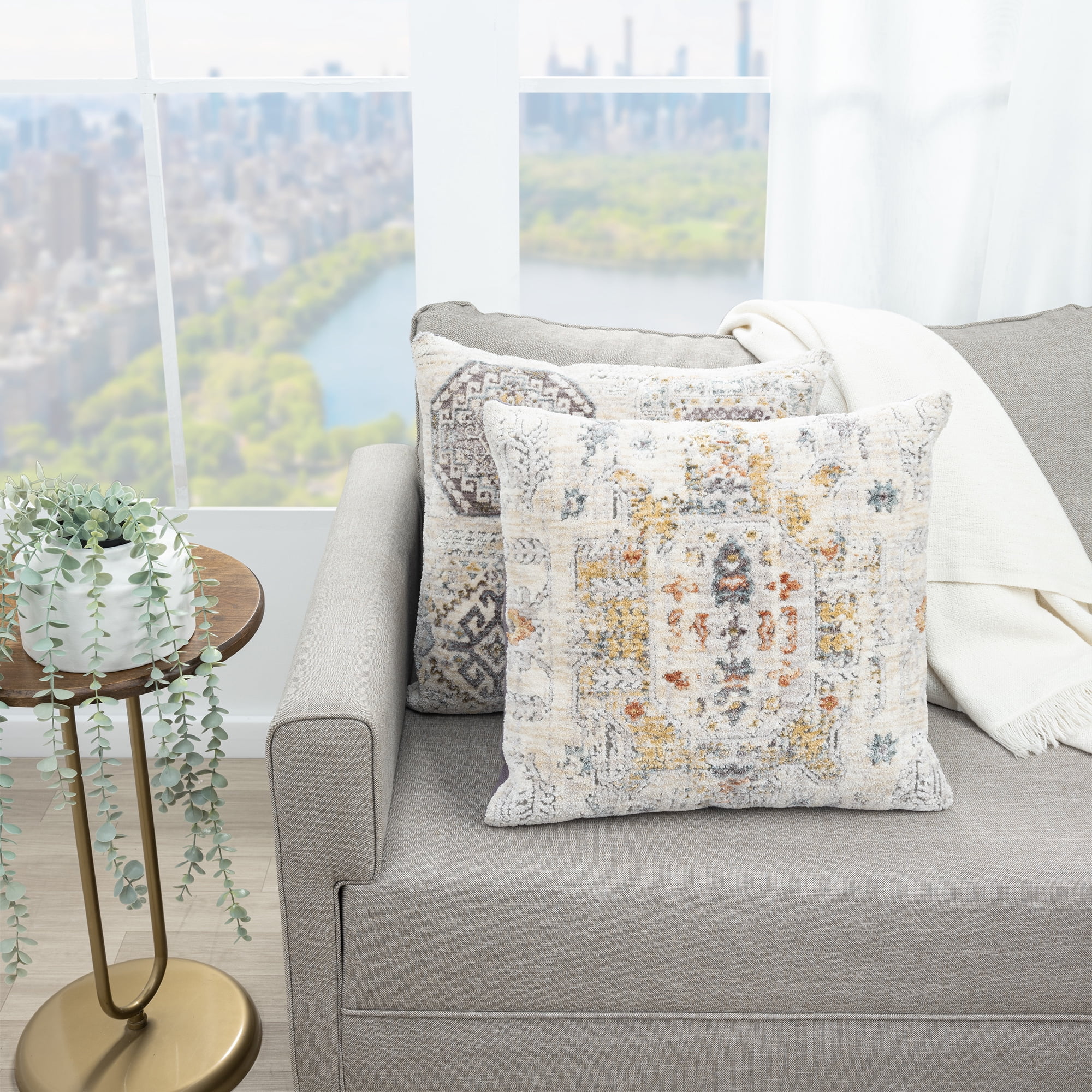 Harlow Hill Irving 20" x 20" Striped Performance Adult Decorative Throw Pillow Cover, Light Gray/Multi