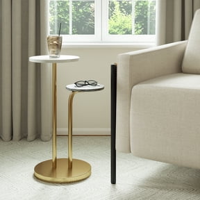 Ox Bay Adelaide Round Marble and Metal Drink Table for living room, Gold/White, Solid Transitional Accent Table, 13" x 9" x 22"