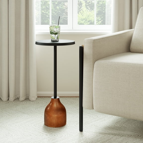 Laddha Home Designs Handcrafted Round Marble Top End Table - 22" - Black and Brown