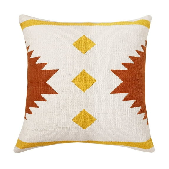 LR Home Ox Bay Hand-Woven White/Yellow Geometric All-Natural Cotton Pillow Cover