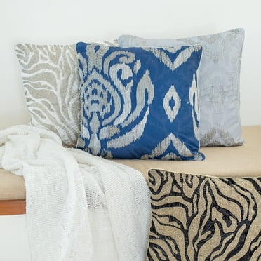 Ox Bay Amara Ikat Glam Polyester Hand Woven Throw Pillow, Silver/Gray, 20" x 20"