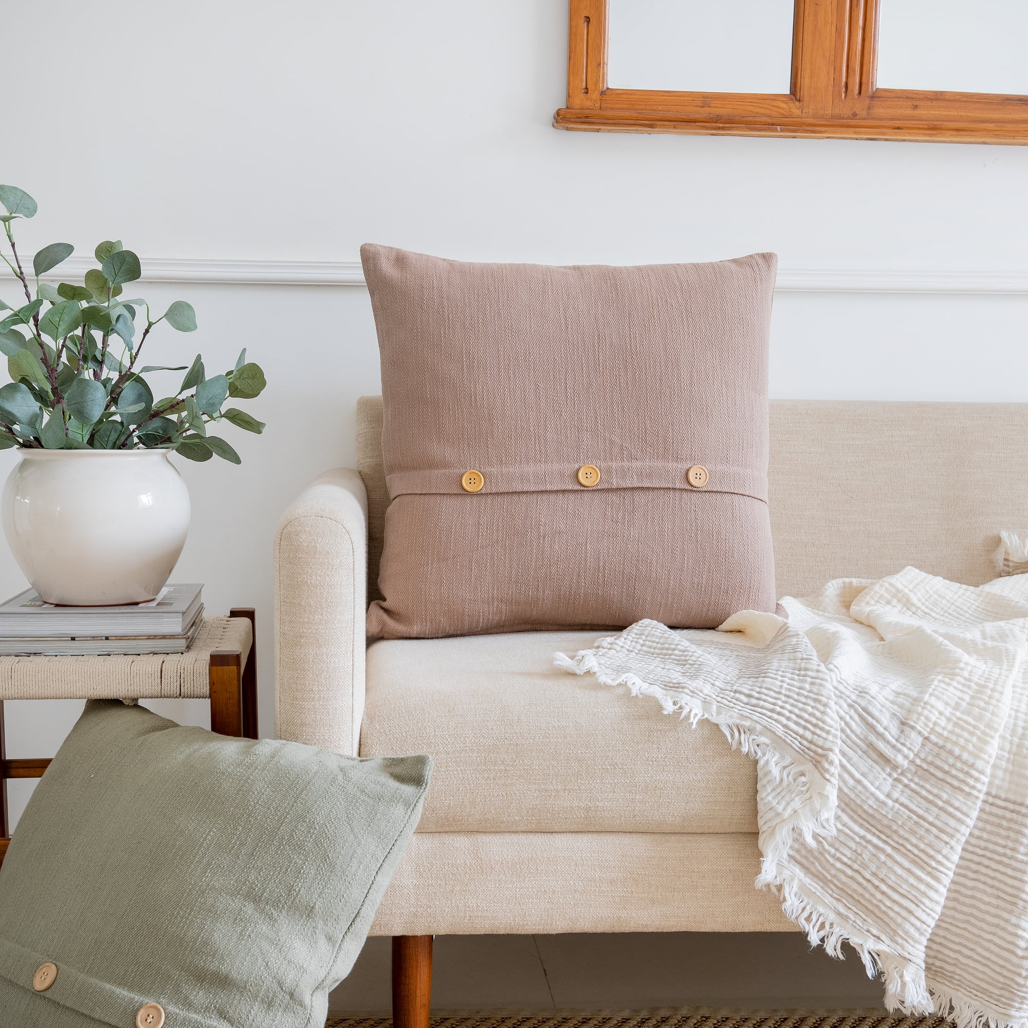 Ox Bay Amias Solid Transitional Cotton Hand Woven Throw Pillow, Brown, 24" x 24"