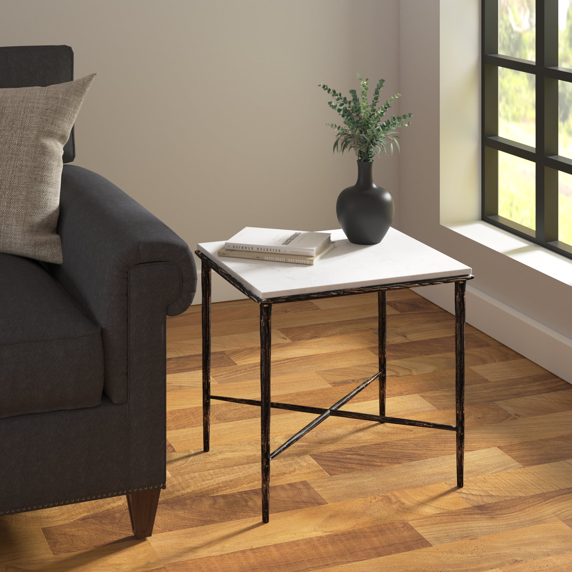 Ox Bay Annabelle Industrial Aluminum Hand Made Indoor Square Side Table, Bronze, 22" W x 22" D x 22" H