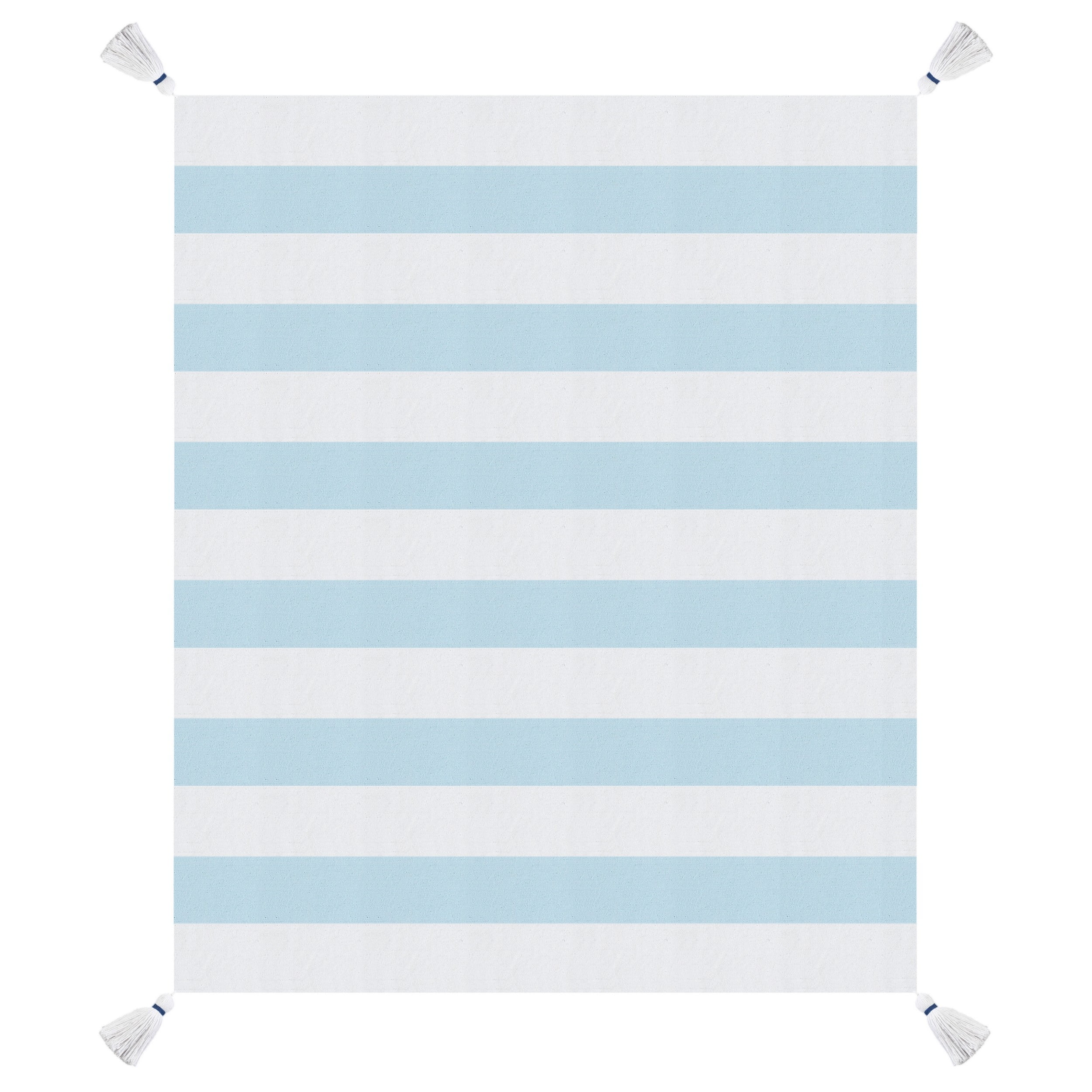 Corydalis Blue and White Striped Cotton Throw Blanket with Tassels
