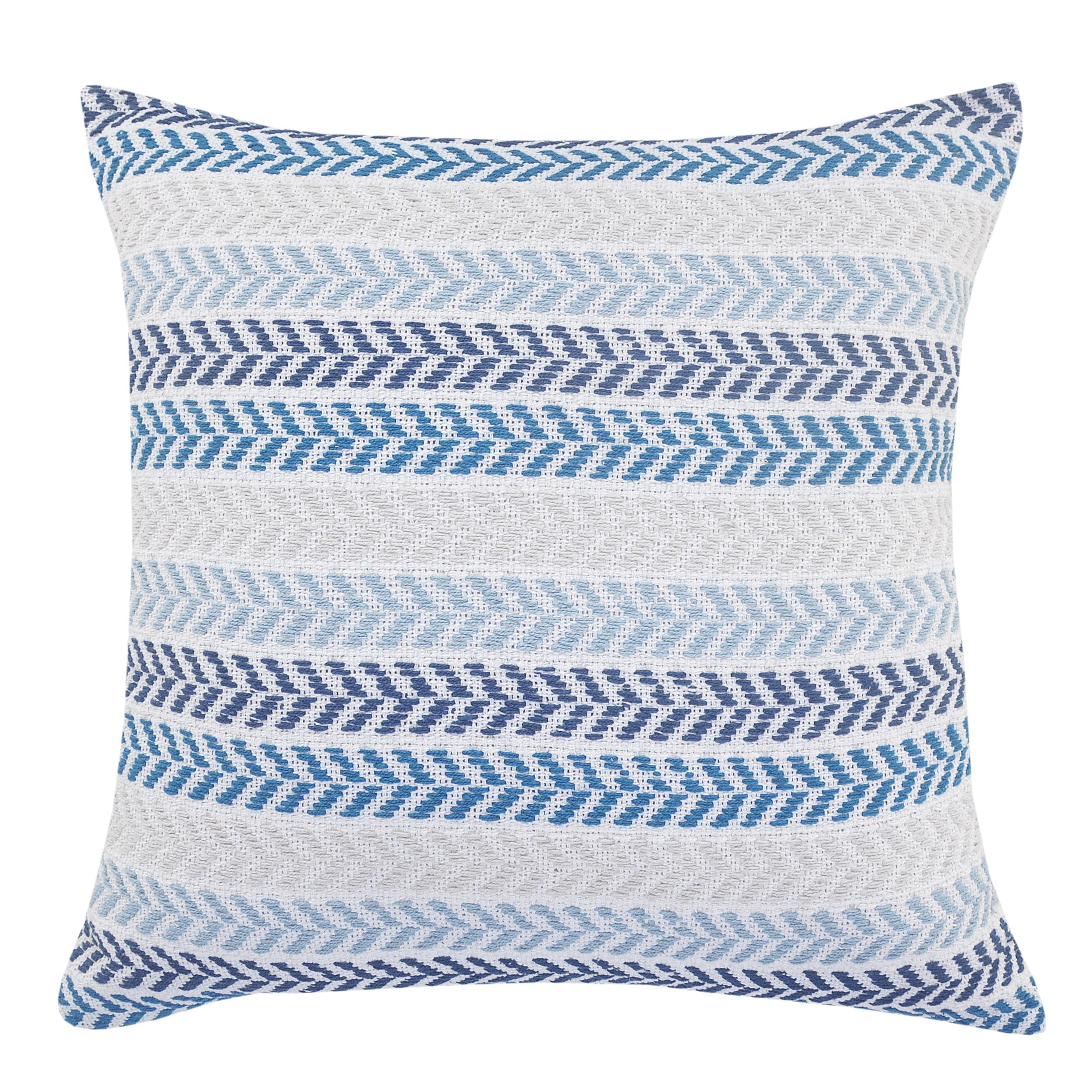 Ox Bay Ariya Blue/Ivory Chevron Cotton Adult Decorative Throw Pillow Cover