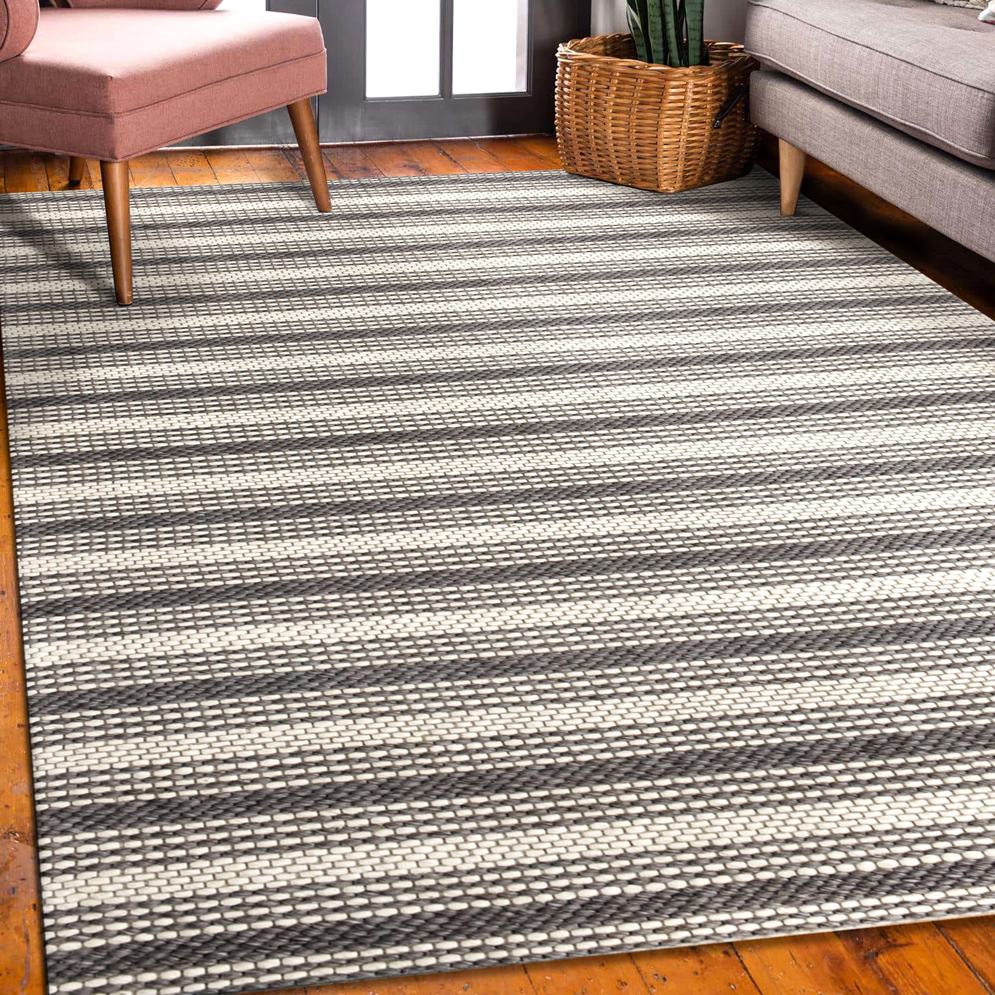 Ox Bay Asane 7'9" x 9'9" Gray/Ivory Striped Wool Indoor Area Rug