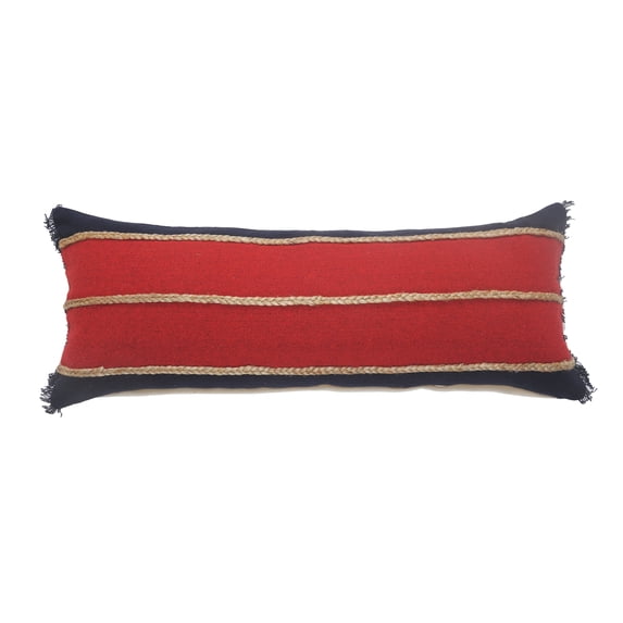 Ox Bay Atlantis Americana Striped Jute Braiding Lumbar Pillow, Red / Navy / Tan, 14" x 36", Count per pack 1