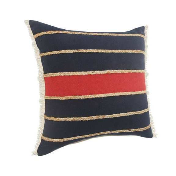 Ox Bay Atlantis Americana Striped Jute Braiding Throw Pillow, Navy/Red/Tan, 24" x 24"