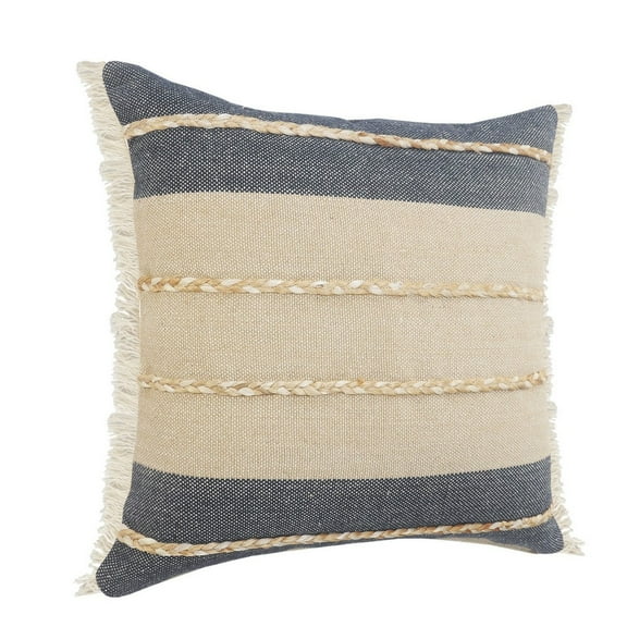 Birch Harbor Daniel 24" x 24" Denim/Tan Striped Jute Blend Adult Decorative Throw Pillow