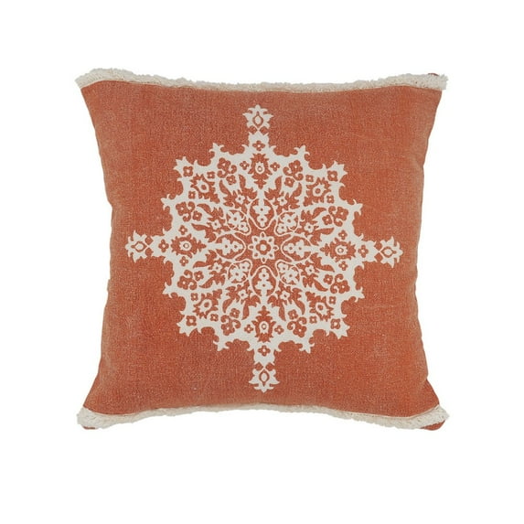 Ox Bay Ava 20" x 20" Orange/White Medallion Cotton Adult Decorative Throw Pillow Cover