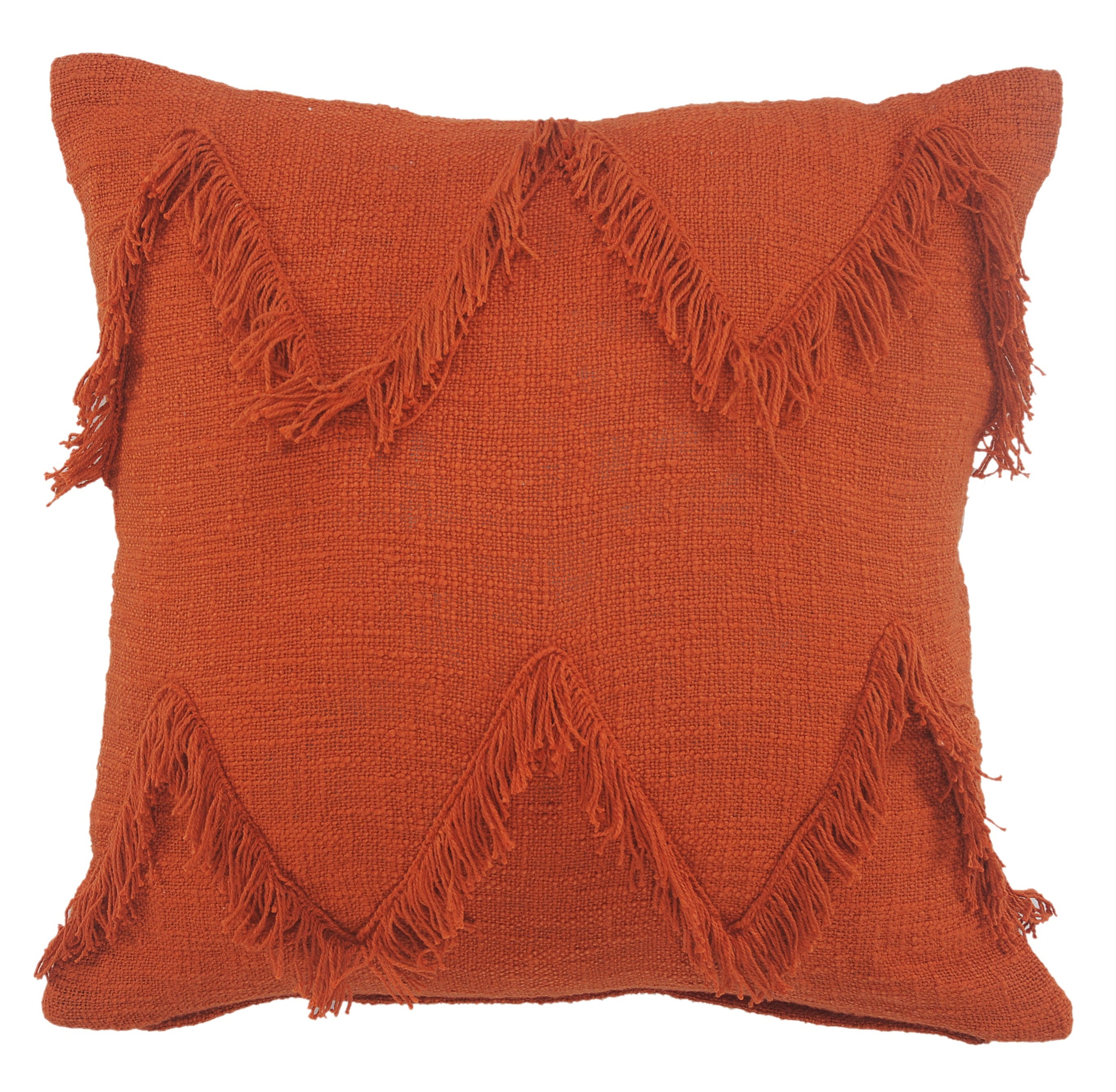 Ox Bay Avani Burnt Orange Solid Cotton Fringed Adult Decorative Throw Pillow