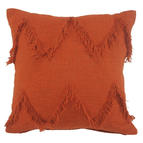 Ox Bay Avani Burnt Orange Solid Cotton Fringed Adult Decorative Throw Pillow