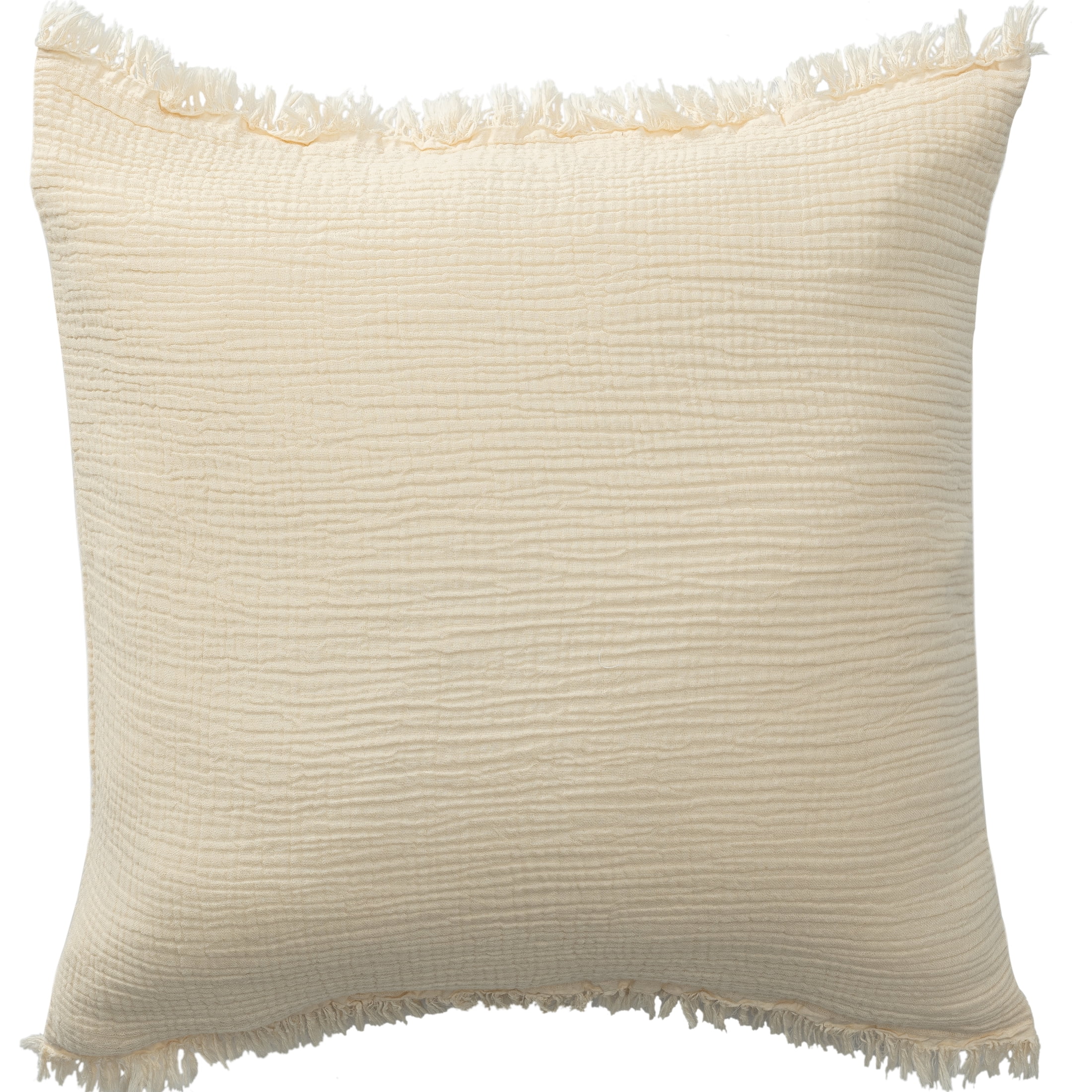Ivory Turkish Cotton Fringe Pillow with Feather Fill