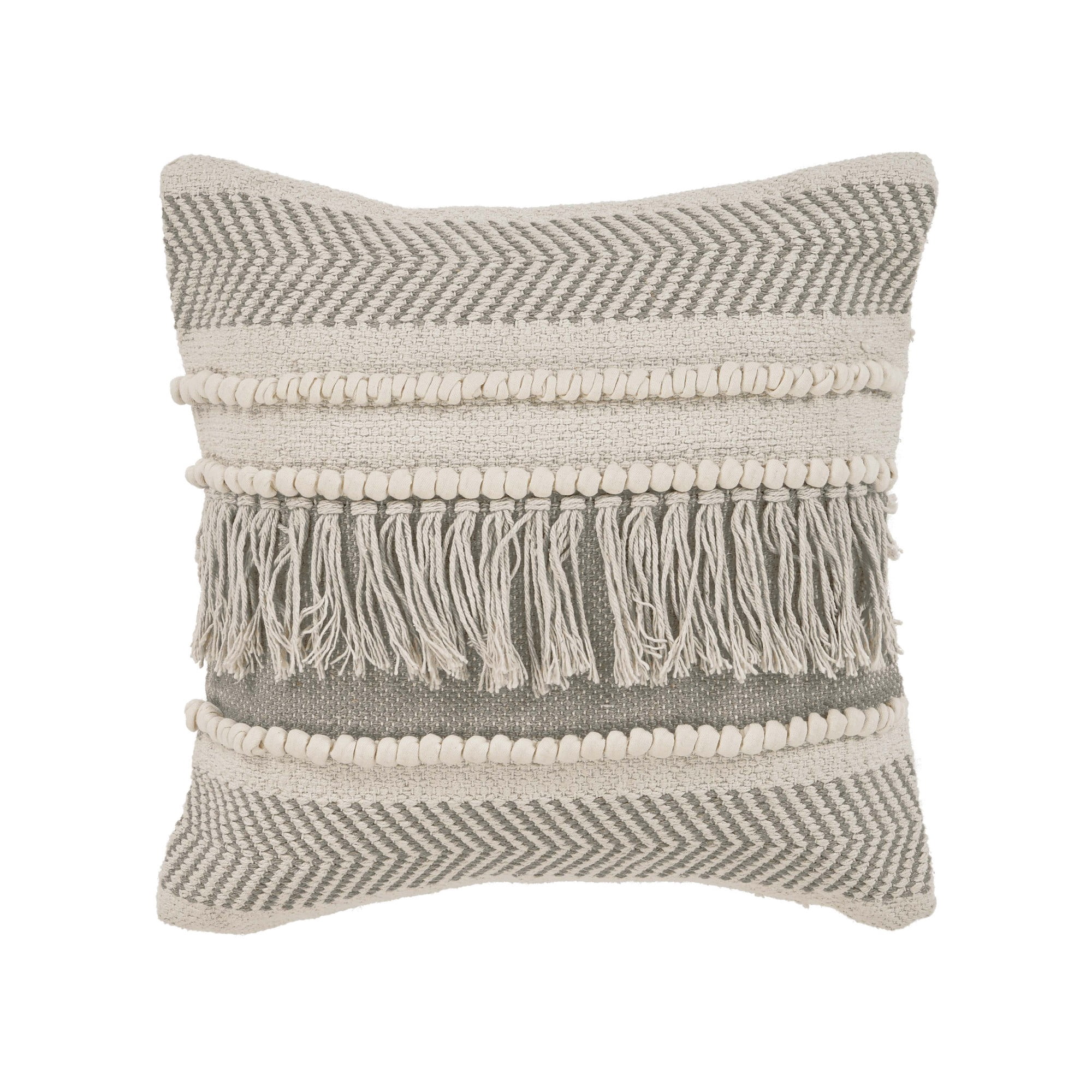 Harlow Hill Ivory/Gray Striped Bohemian/Eclectic Cotton Polyfilled Throw Pillow Set of 2, 20" x 20"