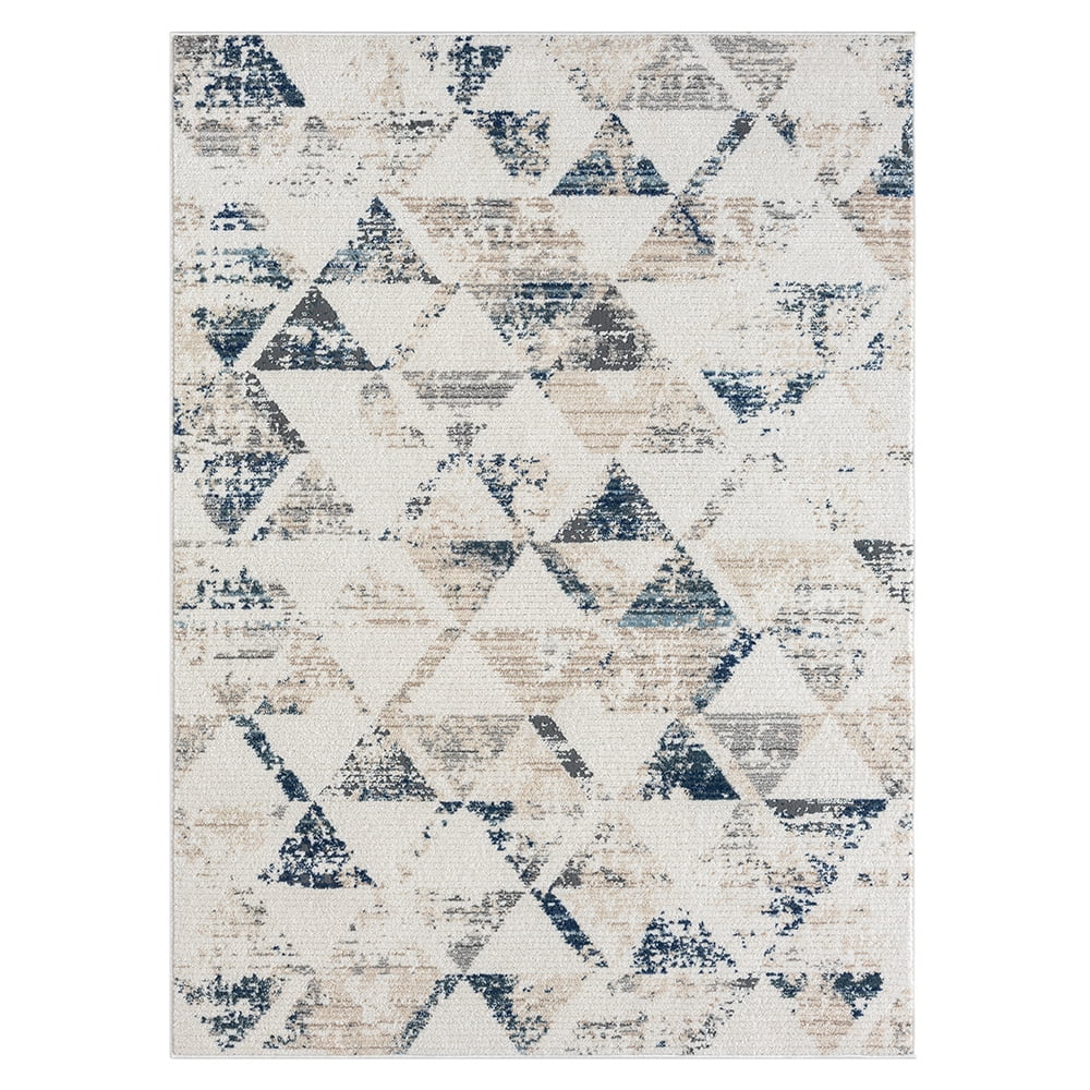 Ox Bay Bellamy 7'9" x 9'9" Ivory/Blue Geometric Durable Performance Indoor Area Rug