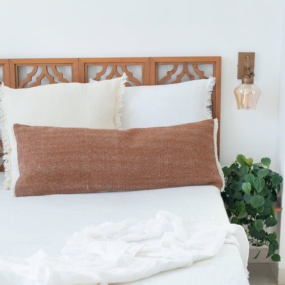 Ox Bay Bennett 14" x 36" Orange Fringed Cotton Adult Decorative Lumbar Throw Pillow Cover