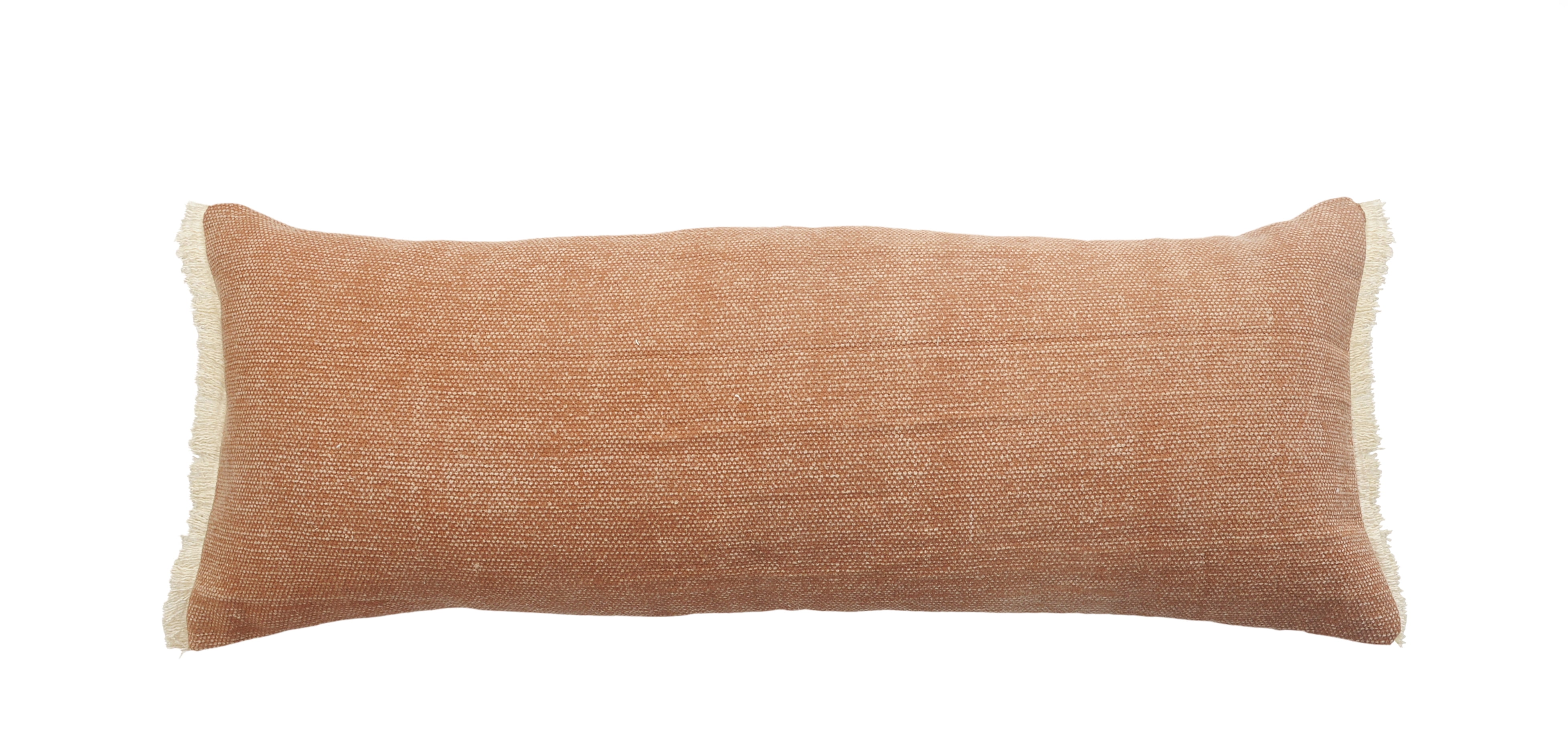 Caramel Cotton Fringed Rectangular Throw Pillow 14 x 36 in
