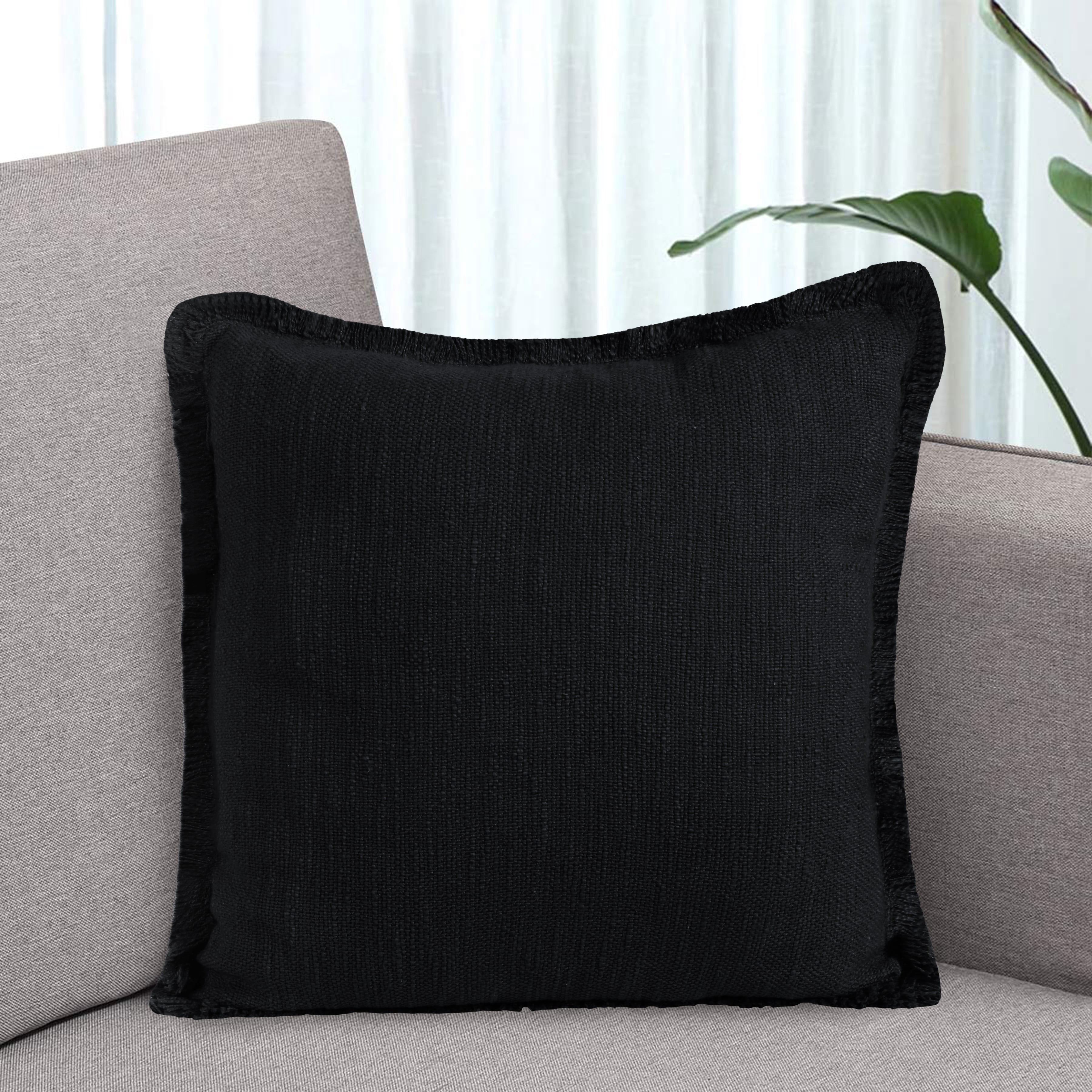 Ox Bay Bennett 20" x 20" Black Solid Fringed Cotton Adult Decorative Throw Pillow Cover