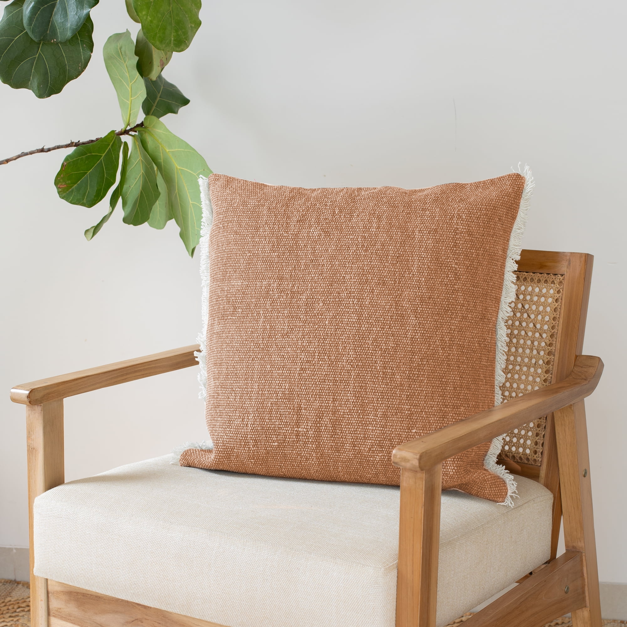 Ox Bay Bennett 20" x 20" Brown Solid Fringed Cotton Adult Decorative Throw Pillow Cover