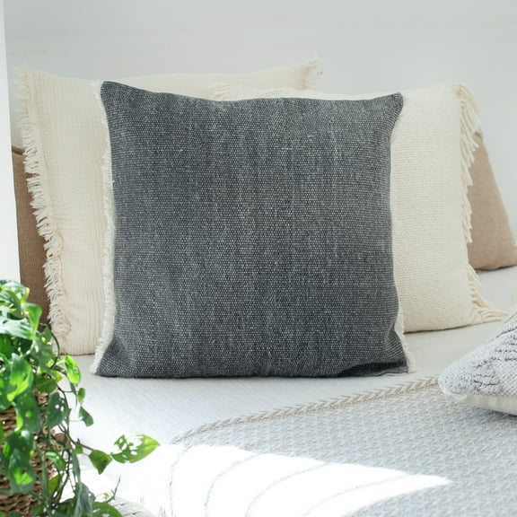 Ox Bay Bennett 20" x 20" Charcoal/Gray Solid Fringed Cotton Adult Decorative Throw Pillow Cover