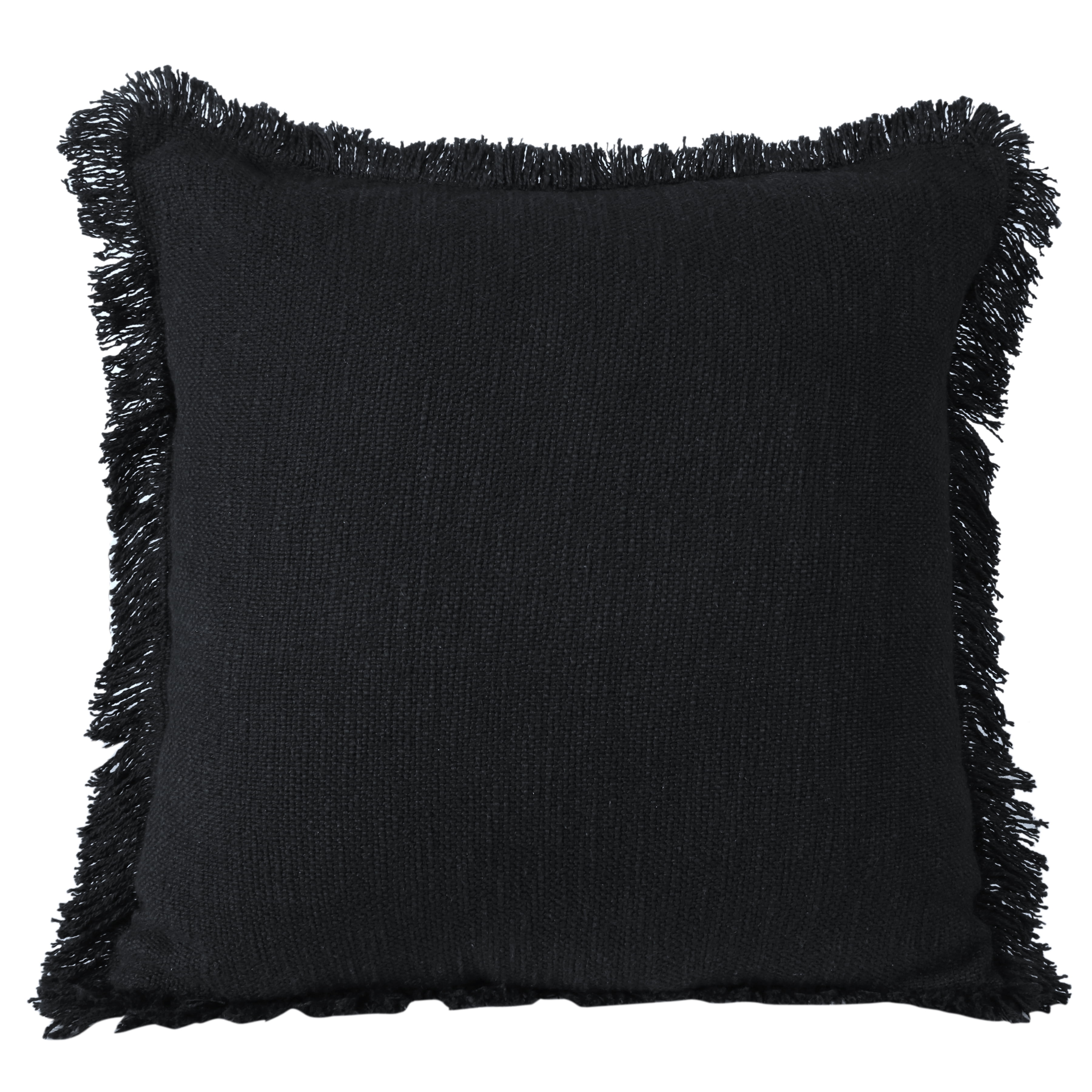 Ox Bay Bennett 20" x 20" Fringed Jet Black Cotton Adult Decorative Throw Pillow