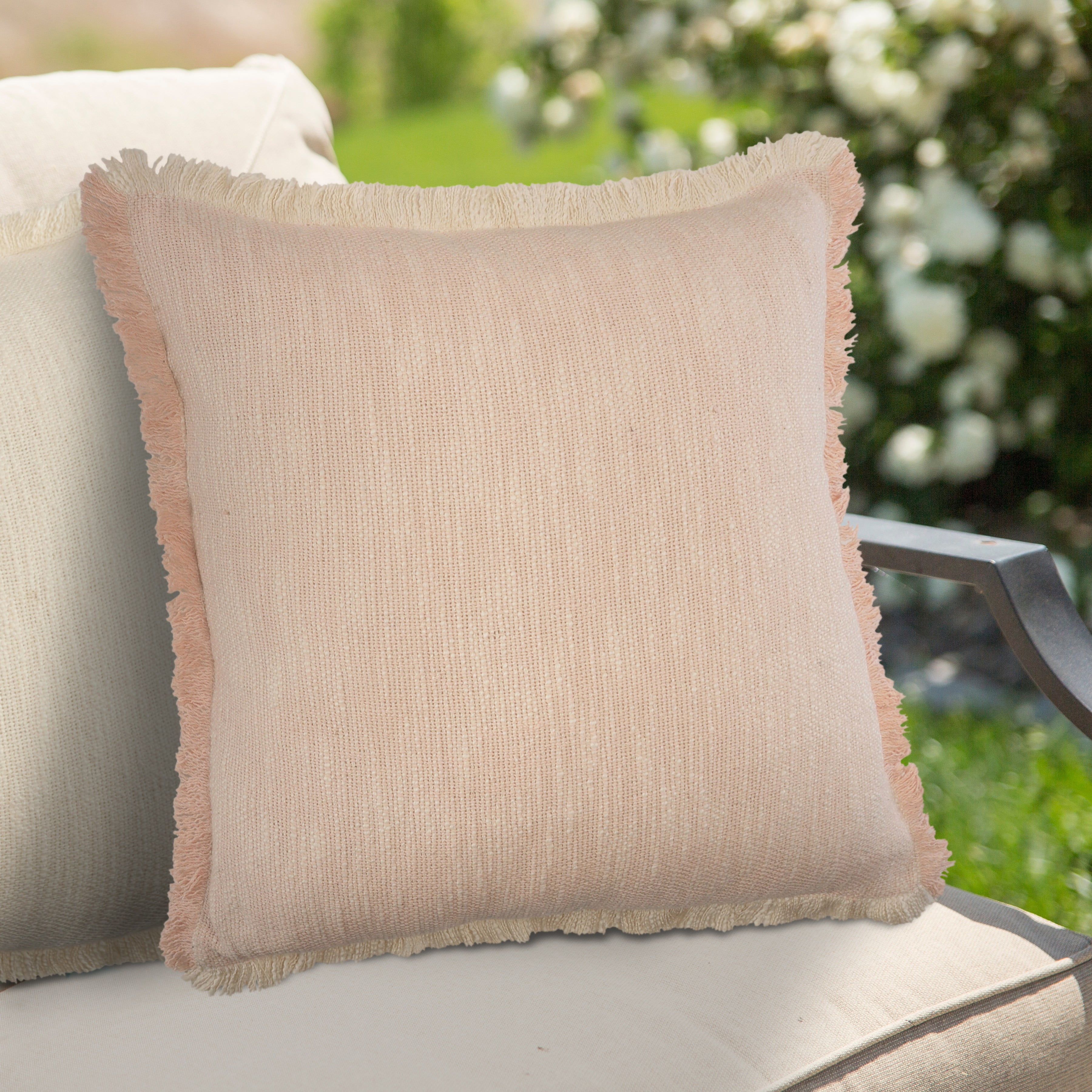 Ox Bay Bennett 20" x 20" Pink Solid Fringed Cotton Adult Decorative Throw Pillow Cover