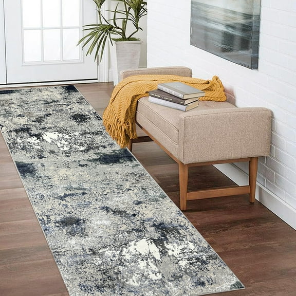 Harlow Hill Bethany 2'6" x 8' Grey/Teal Abstract Durable Indoor Runner Rug