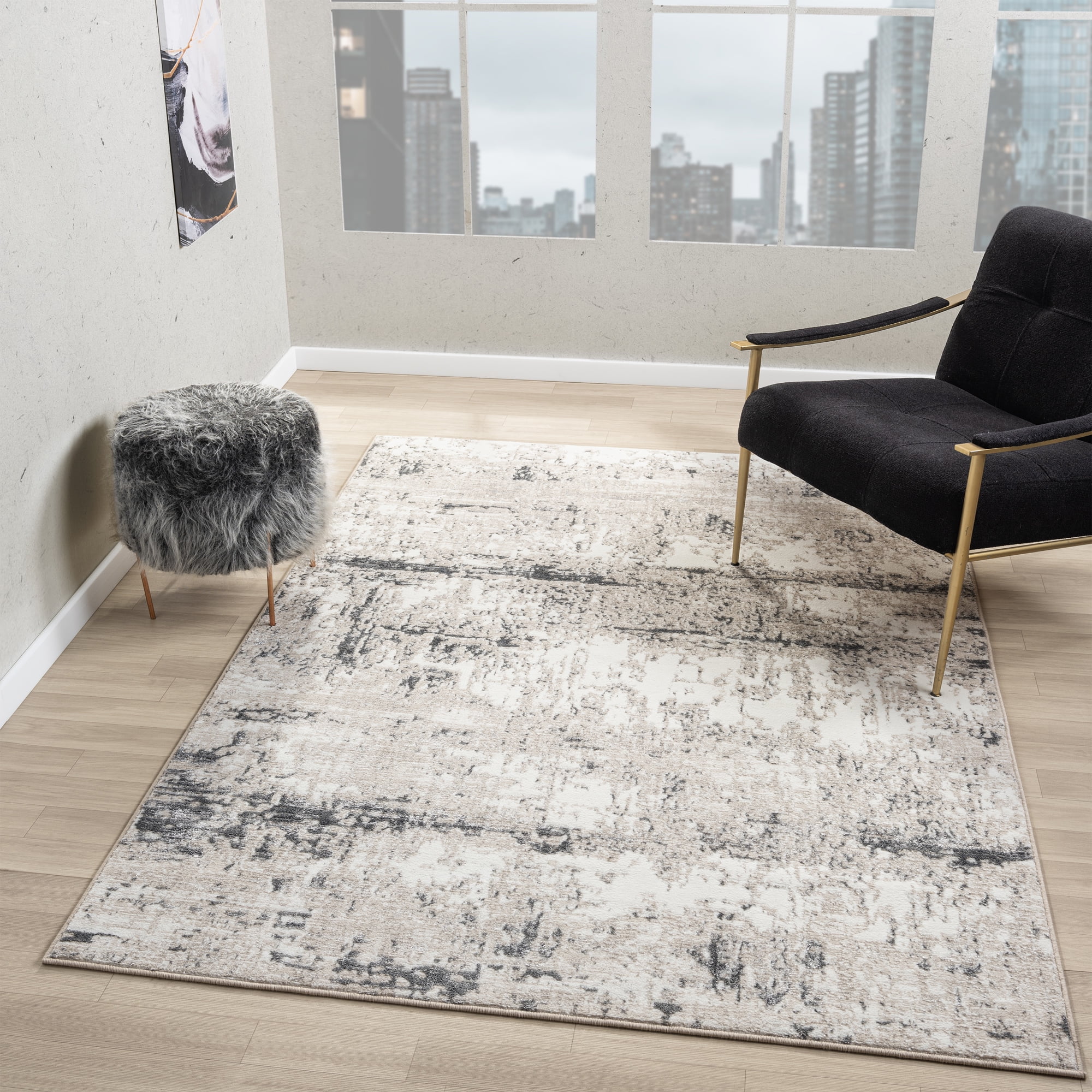 Ox Bay Bethany 2' x 3' Cream/Gray Abstract Durable Indoor Area Rug