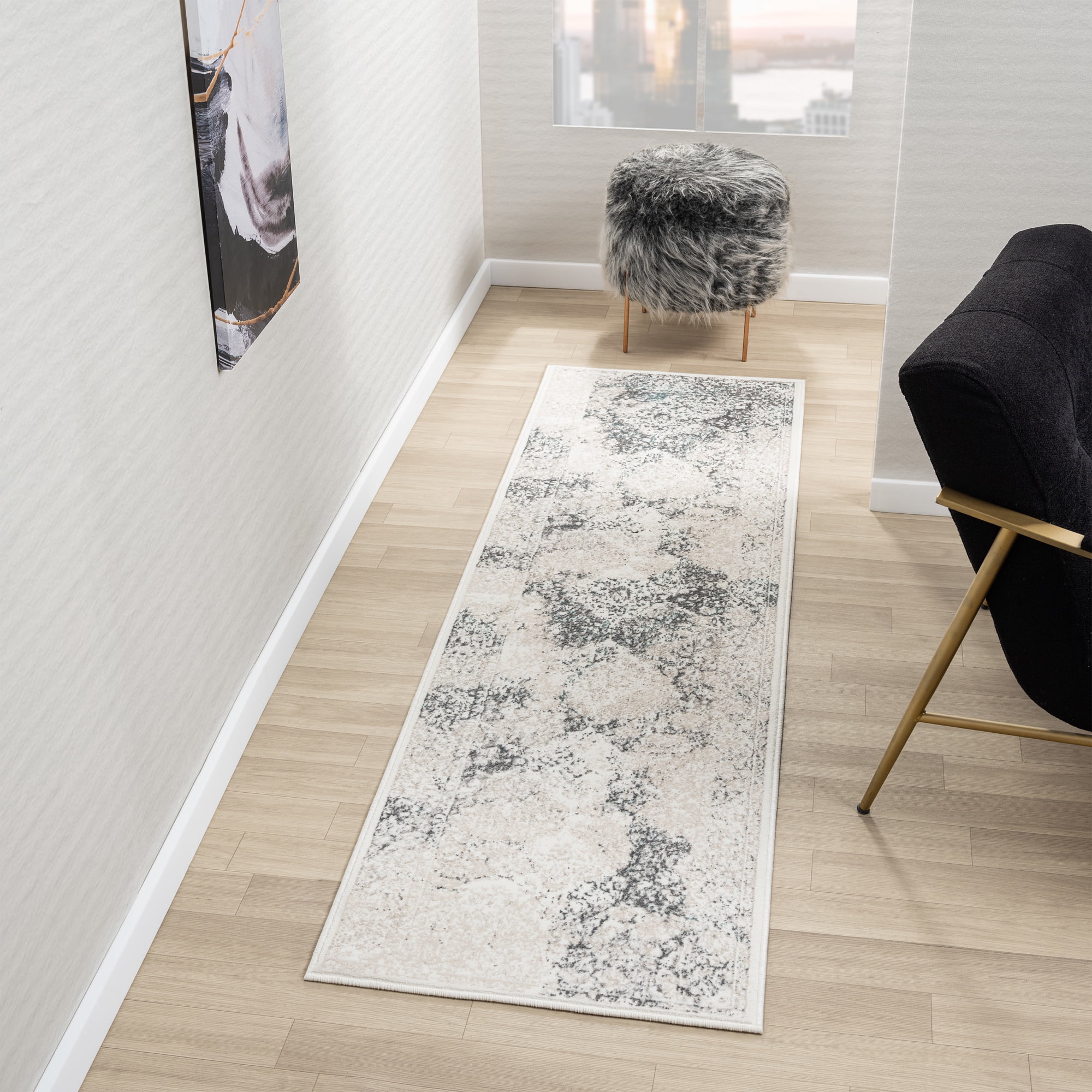 Ox Bay Bethany 2' x 7' Beige/Blue Diamond Durable Indoor Area Rug