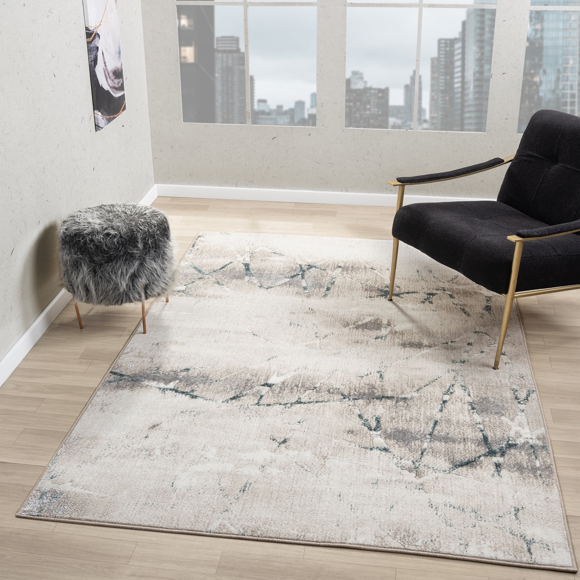 Ox Bay Bethany 5' x 7' Beige/Blue Abstract Durable Indoor Area Rug