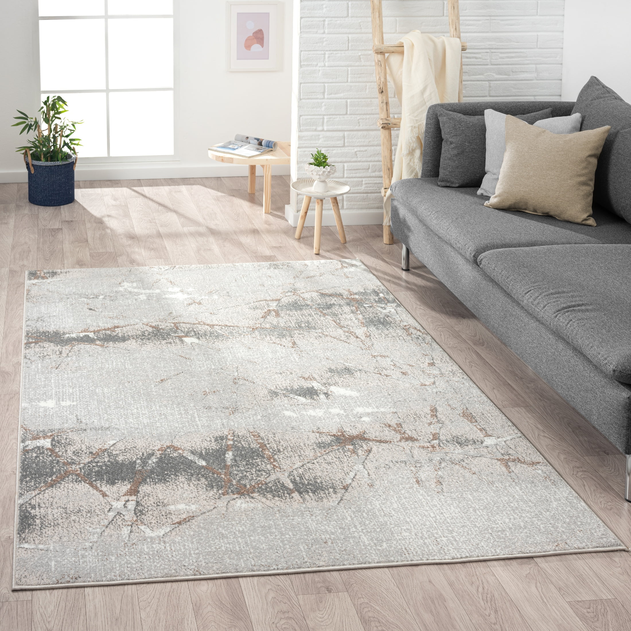 Anna Rae Beige and Gray Abstract Polyester Area Rug, 7'5" x 9'5"