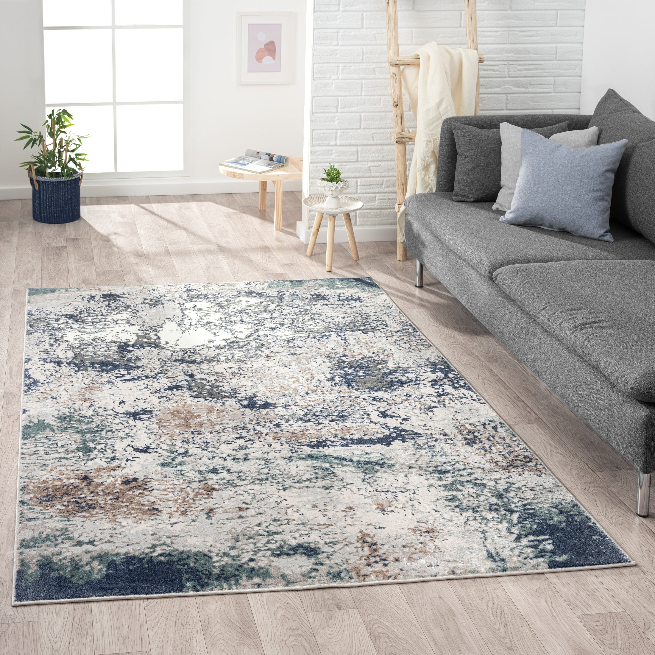 Harlow Hill Bethany 7'5" x 9'5" Grey/Teal Abstract Durable Indoor Area Rug