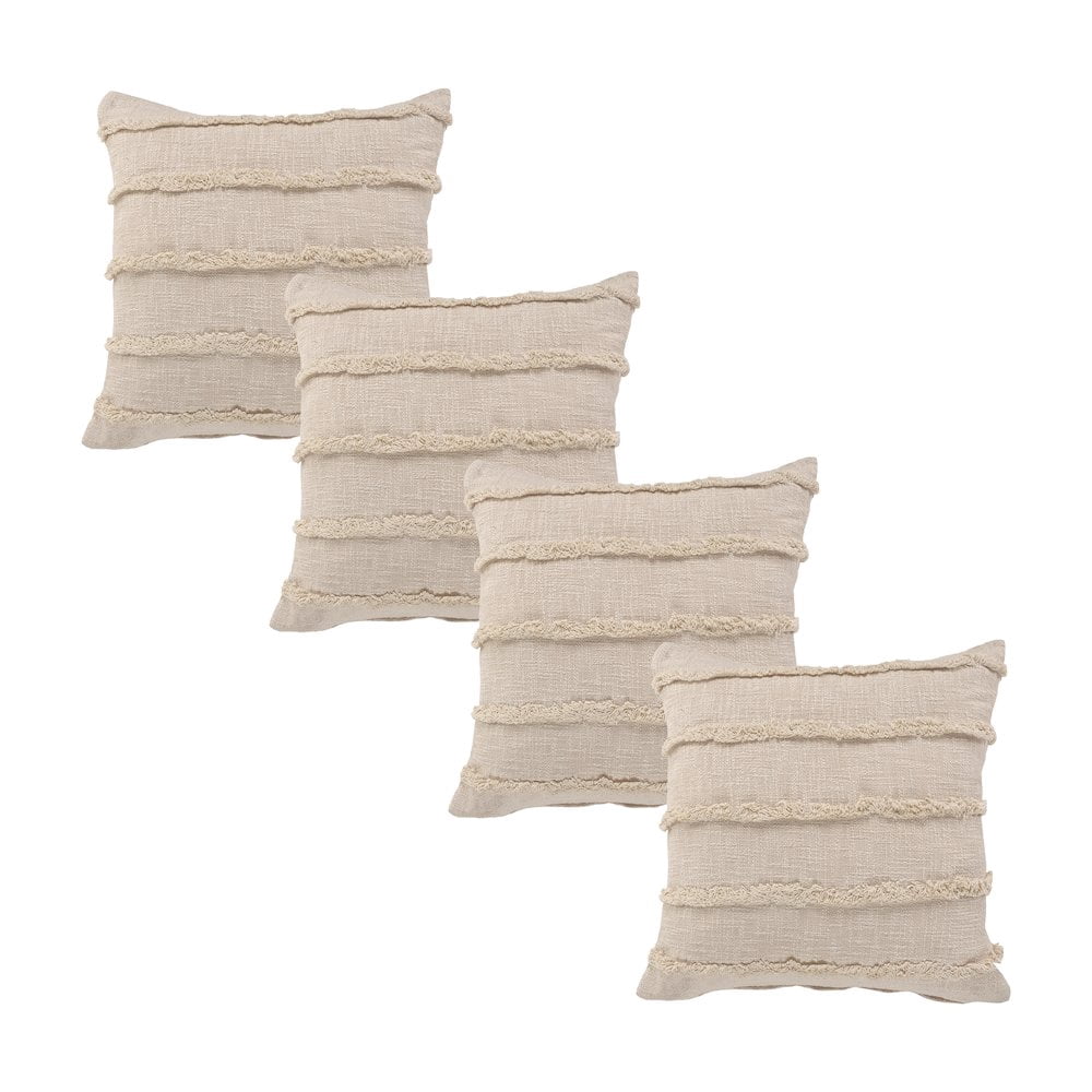 LR Home Rory Cotton Pillow Set of 4 in Beige, 20" x 20"