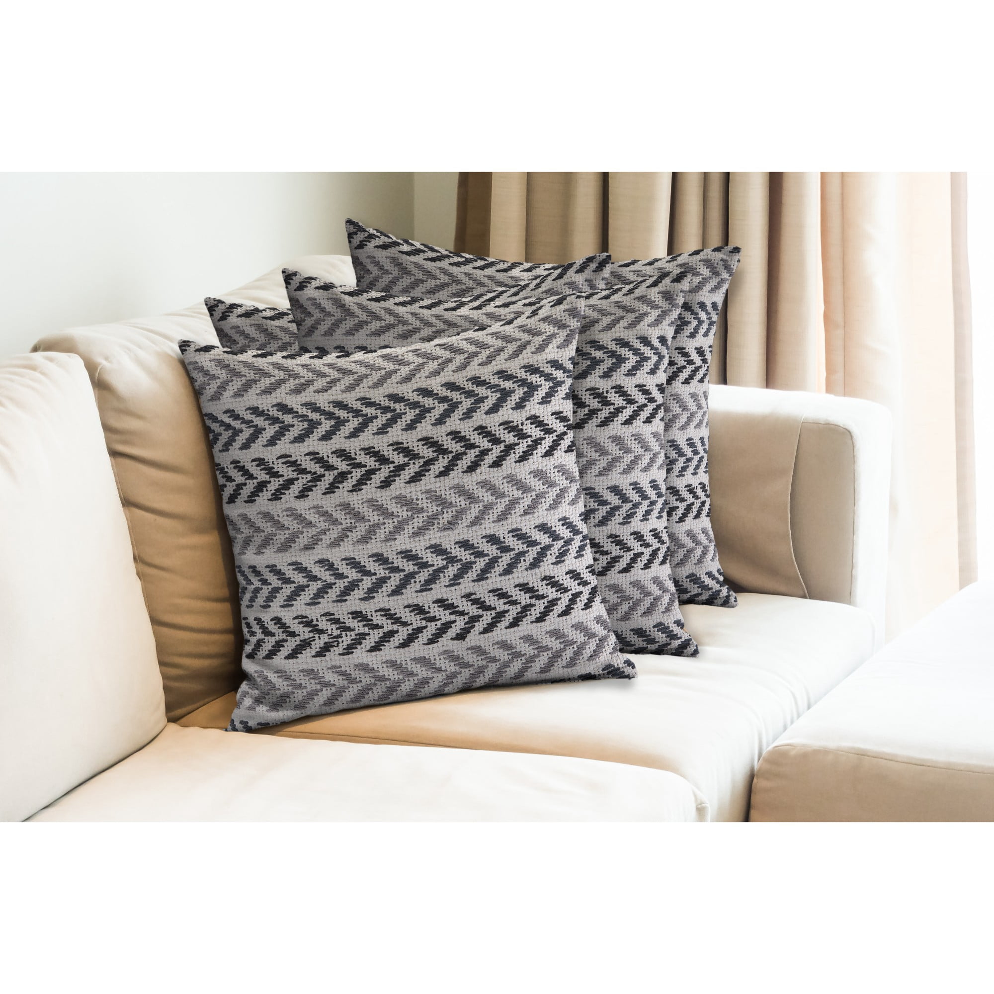Harlow Hill Black Chevron All-Natural Cotton Square 4 Piece Pillow Cover Set