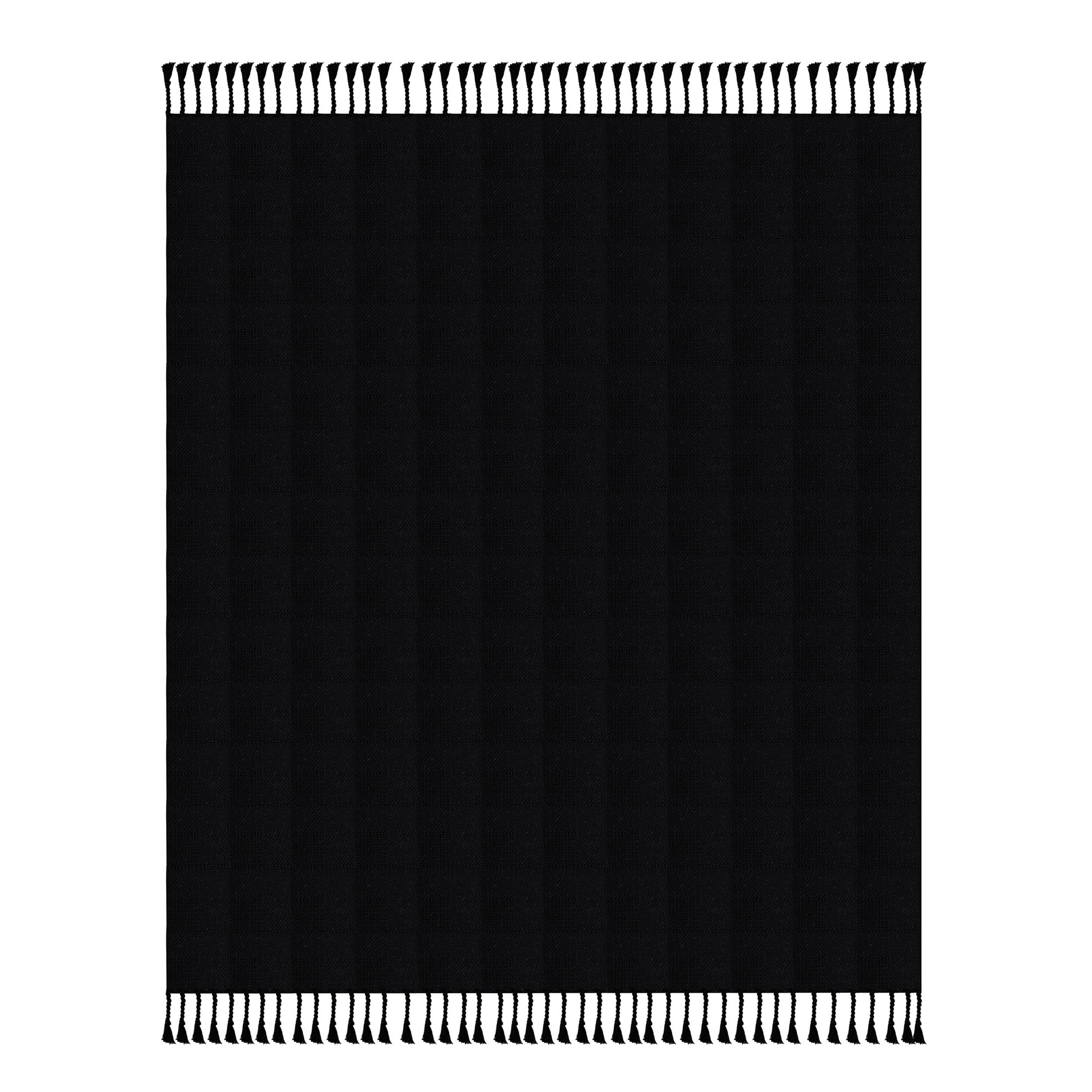 Cozy Cotton Checkered Weave Throw Blanket with Fringe - Black