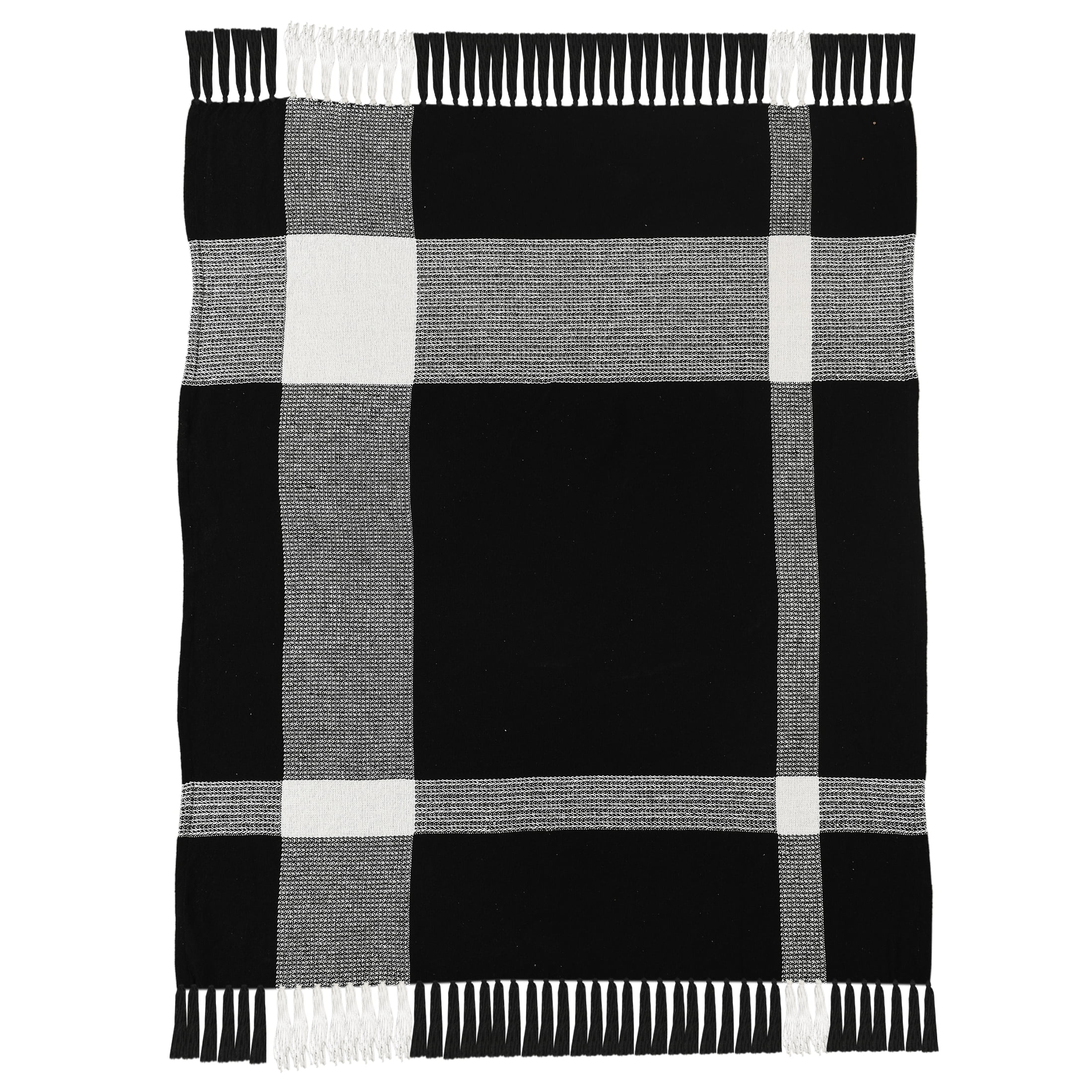 Ox Bay Black/White Tartan Plaid Cotton Throw Blanket, 50" x 60"